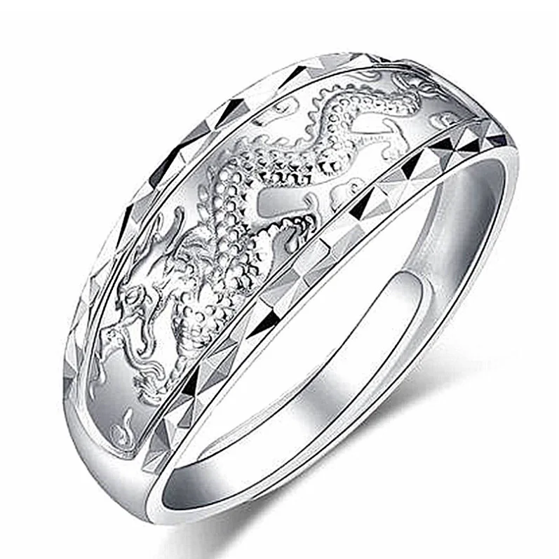 

Unisex Hot Sale Original New Silver Color Inlaid Opening Adjustable Ring Men and Women Dragon and Phoenix Classic Trend Jewelry