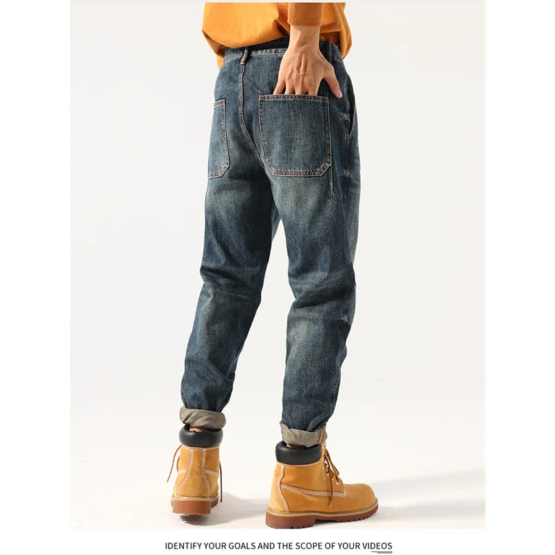Streetwear Men 2022 New Pattern Vintage Recreational Blue Jeans Loose Broad Straight Cylinder Leg Trousers Autumn Female Trend