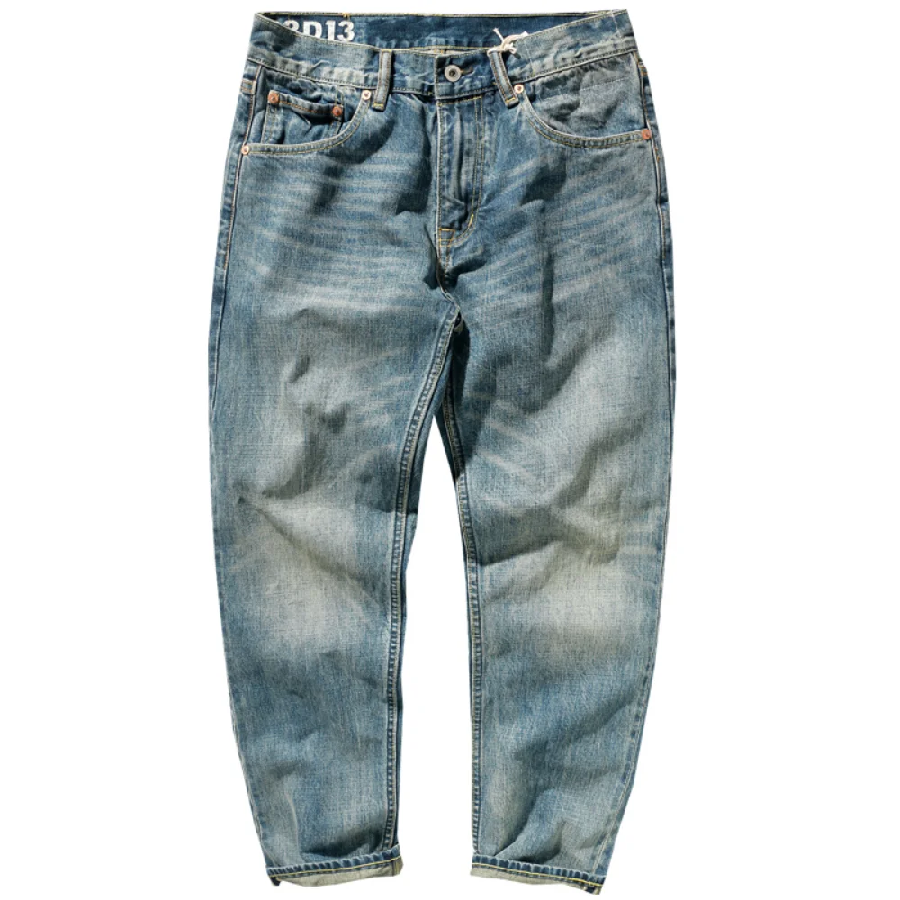 Jeans men's American retro autumn and winter heavy straight leg pants