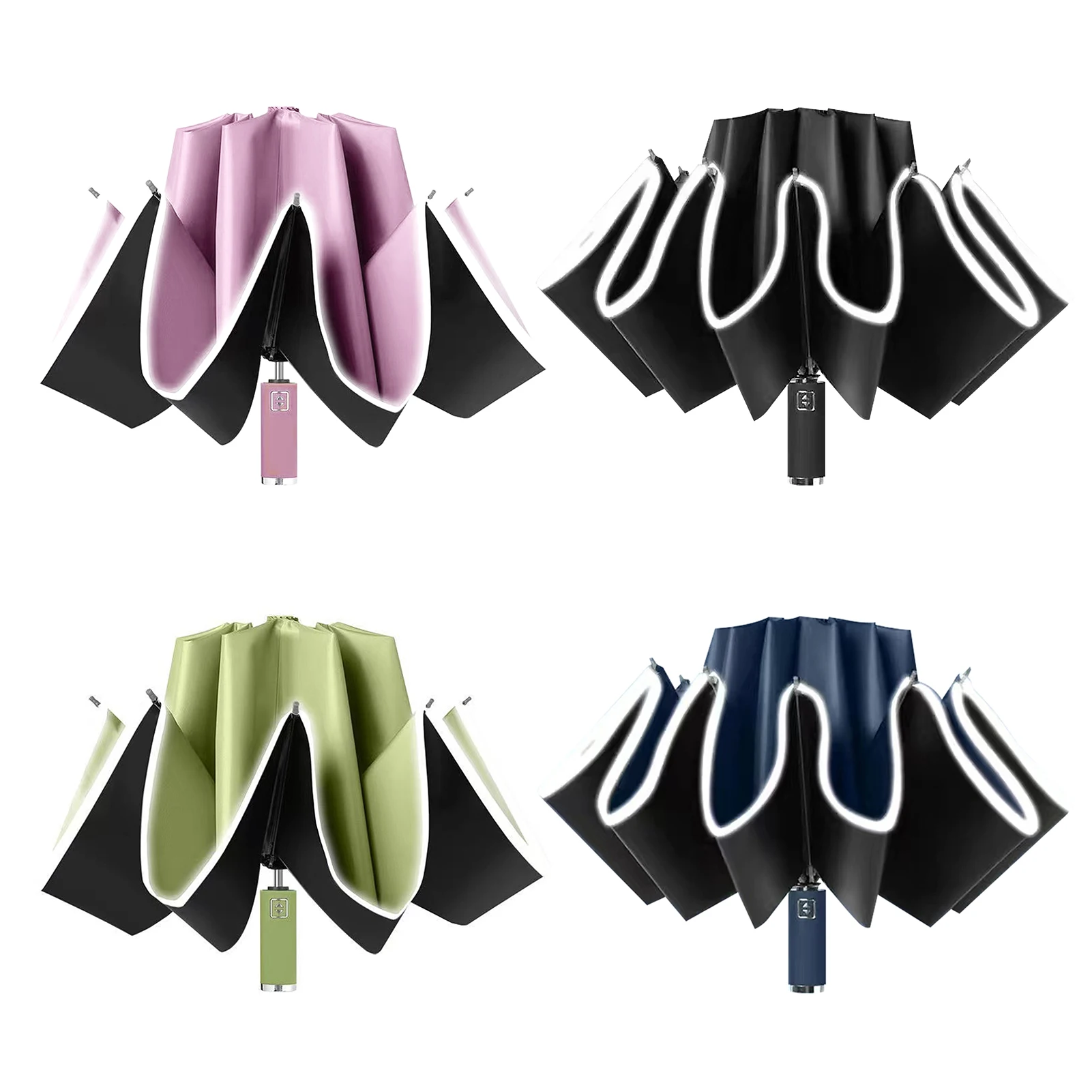 

Fully Automatic Reverse Long Shank Folding Umbrella Anti-UV Sun Rain Protection Umbrellas With Reflective Tape