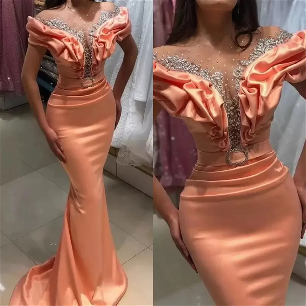 

Aso Ebi Arabic Plus Size Gorgeous Trumpet /Mermaid Floor-Length Evening Dress Stylish Sexy Off Shoulder Temperament Elegant 2022