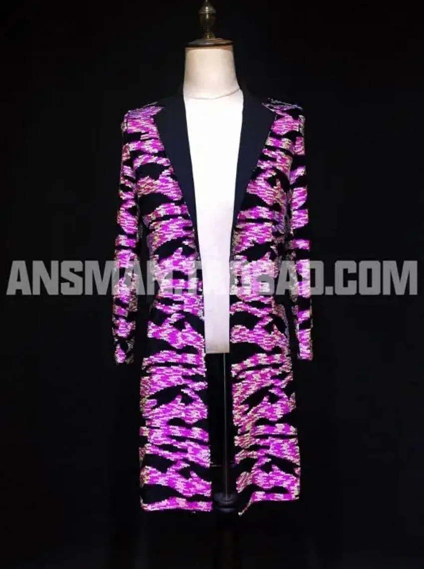 Новый мужской Длинный блейзер для певицы Мужская модная флуоресцентная Розовая