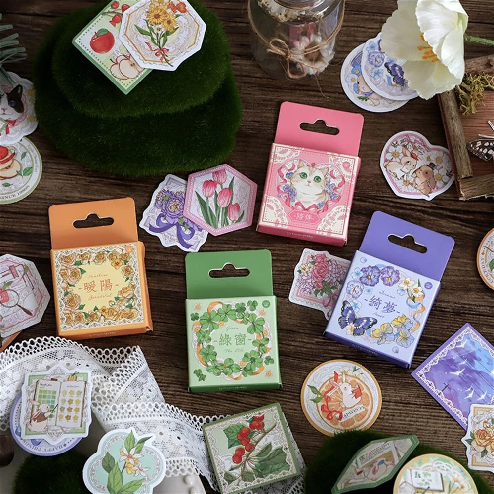 

46pcs/box Cute Cartoon Stickers Scrapbooking Journal Planner Diary Albums DIY Scrapbooking Decorative Seal Aesthetic Stickers
