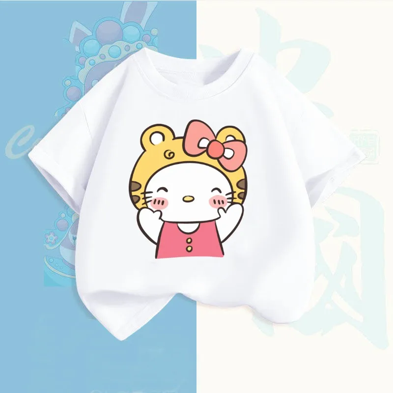 

Summer Kuromi My Melody Hello Kitty Children T-Shirt Sanrio Anime Cartoons Casual Clothes Girl Boy Short Sleeve Tops Kawaii Gift
