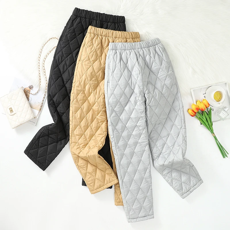 

2023 Autumn Winter Thick Harem Pants Down Warm Lightweight Silk Cotton Pants High Waist Trousers for Female Korean Casual Pants