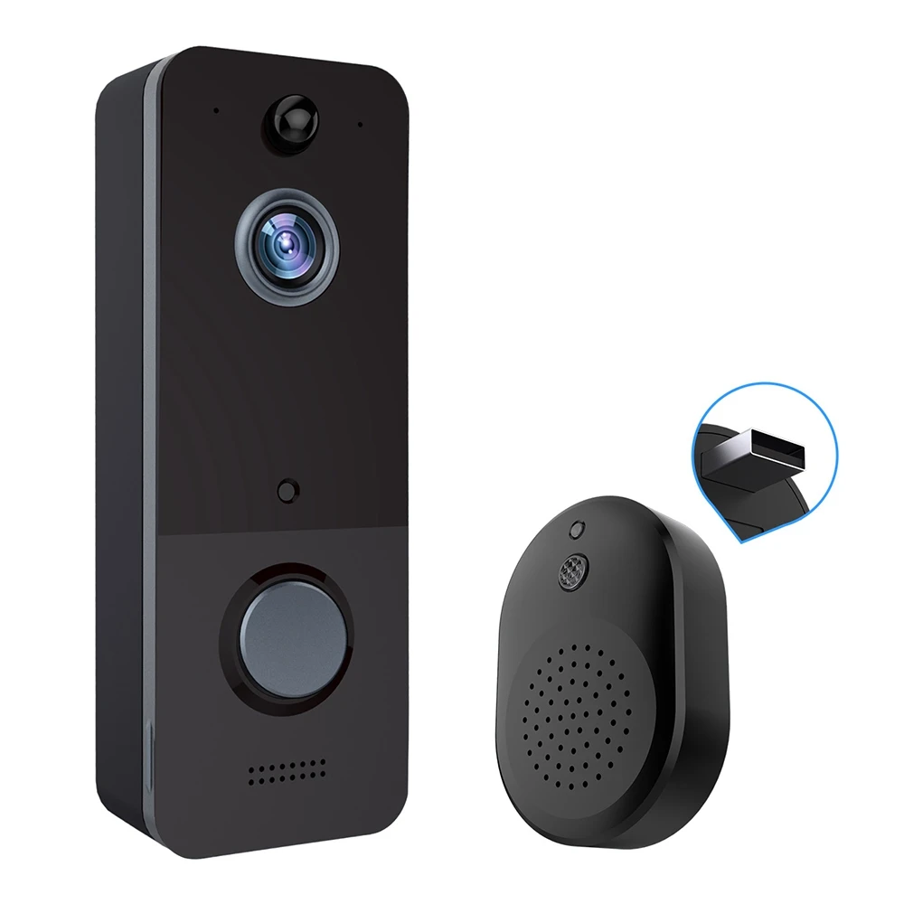 

Wireless Video Doorbell Camera 1080P Wide Angle Lens WiFi Doorbell, IR Night Vision, IP65 Waterproof Black