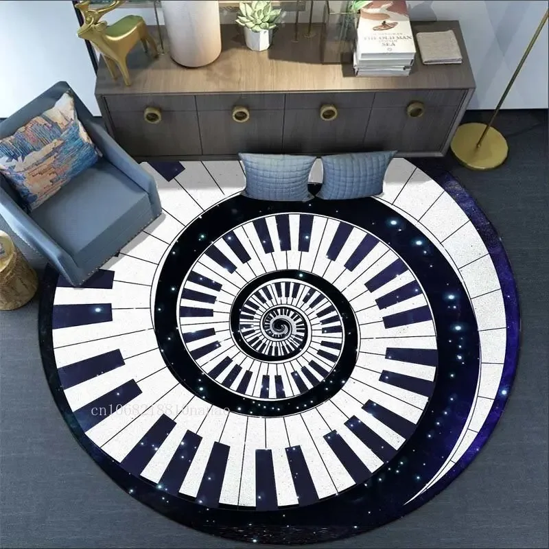 Современное музыкальное пианино круглый ковер черно-белый музыкальные ноты