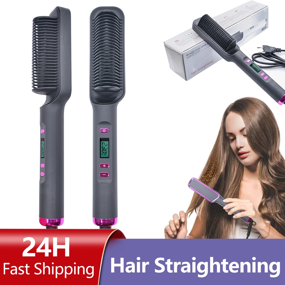 

2022 Hair Straightener Brush Electric Hot Comb Straightening LCD Display Hair Iron Heating Comb Straightener Men Beard Brush