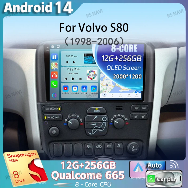 Автомобильный радиоприемник Android 14 для Volvo S80 1998 1999 2000 2001 2002 2003 2004 2005 2006 навигация GPS