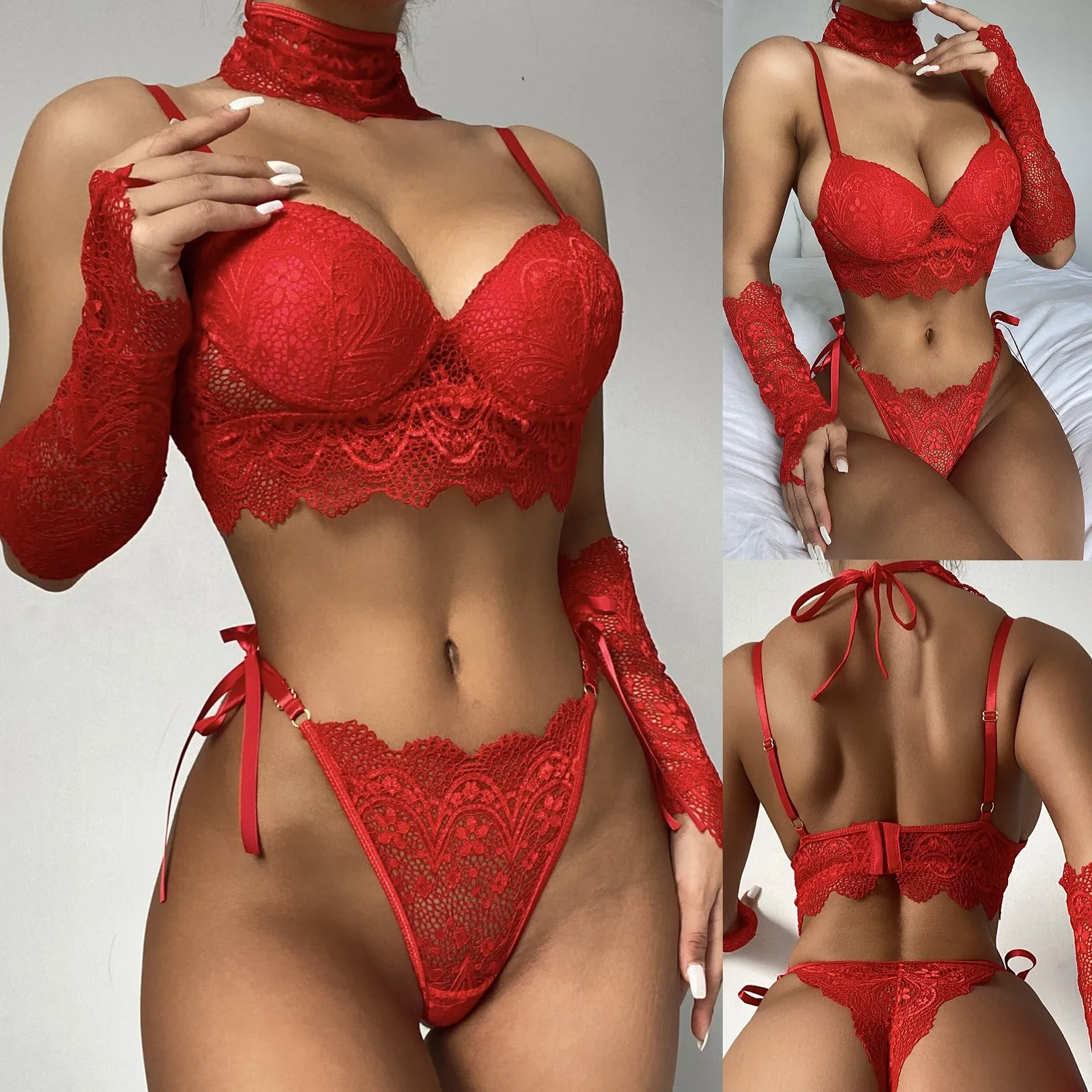 Комплект женского нижнего белья женское кружевное вязаное крючком белье с