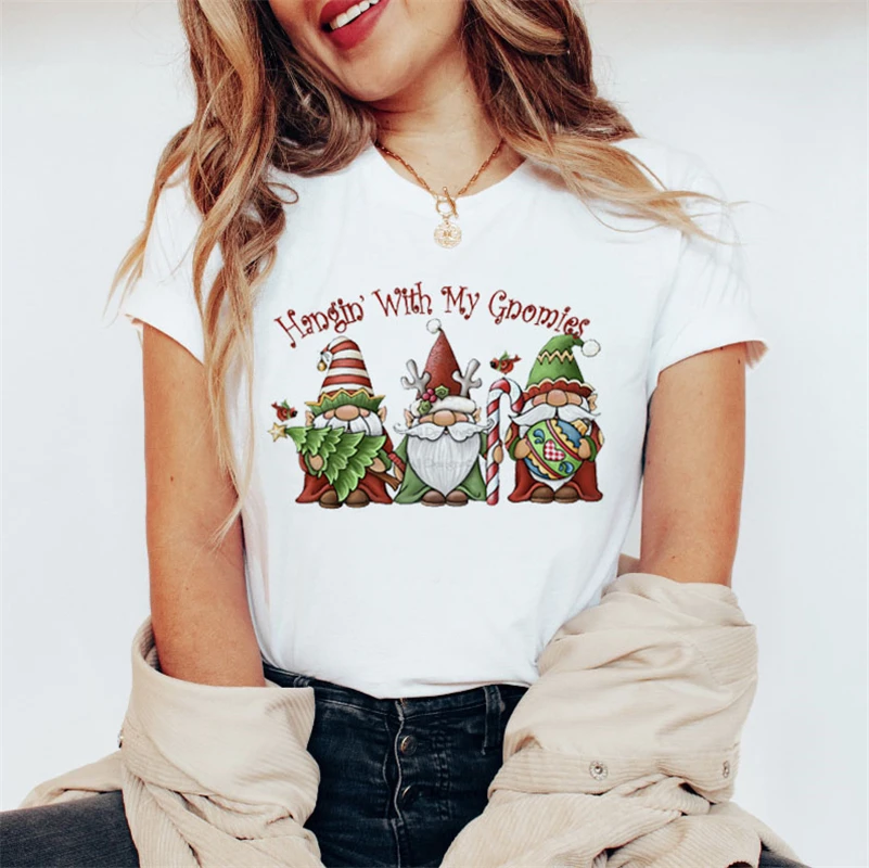 

Women's 90s Cartoon Santa Claus Print Short Sleeve Trend Casual T-shirt Clothes Women's Winter T-shirt Women's Printed T-shirt.