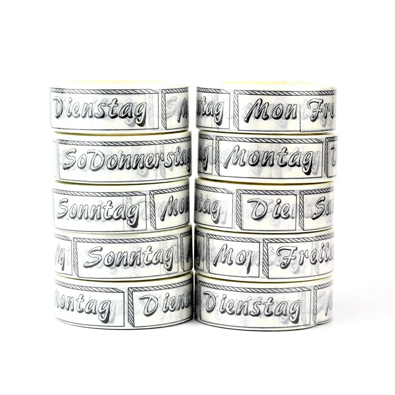 

10pcs/Lot Decorative German Weekdays Montag Black and White Washi Tapes for Journaling Adhesive Masking Tape Kawaii Stationery