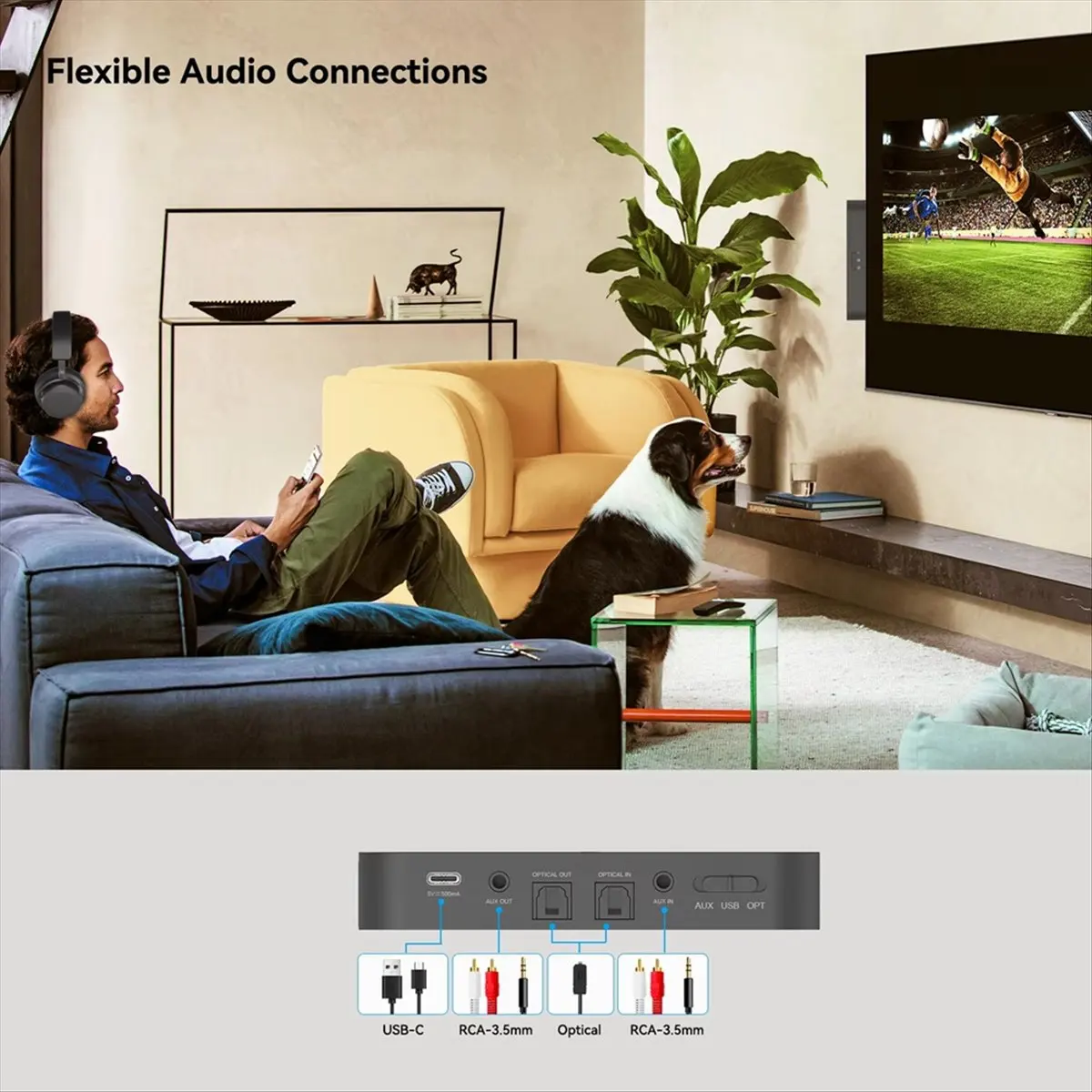Фото (A75T) Аудиопередатчик Aptx Lossless Bluetooth 5.4 для телевизора и PS5, адаптер 96K/24bit с зашифрованным аудиоформатом Auracast LC3 №1