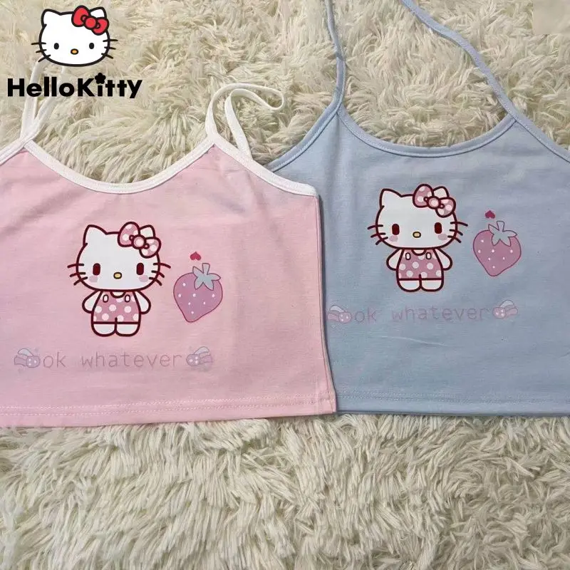 

Hello Kitty Tank Top For Women Y2k Kuromi Cinnamoroll Summer Sexy Cute Girl Sanrio Fashion Kawaii Sleeveless T-shirt Clothe 2023