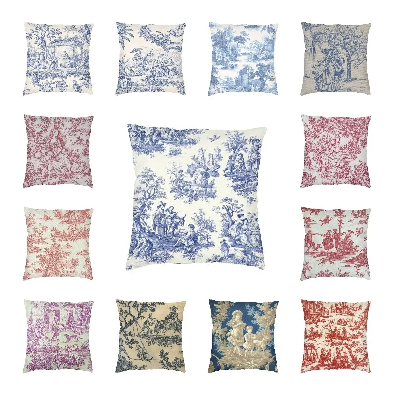 

Классический Синий тканевый чехол с рисунком подушки, модные декоративные подушки в традиционном французском стиле для дивана, квадратная ...