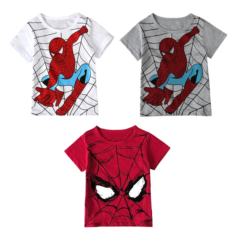 

Летняя новая детская одежда детская футболка с мультяшным принтом Человек-паук короткая Детская рубашка для мальчиков впитывающая пот