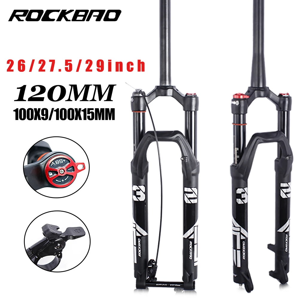 

ROCKBAO Bike Fork 26/27.5/29inch MTB Bicycle Front Suspension Straight/Tapered Magnesium Alloy Oil Air Fork Bicycle Accessories