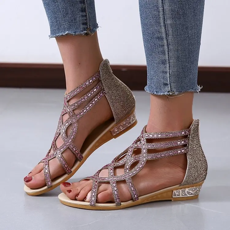 

2022 Summer Women Sandals Woman Flats Fashion Roman Style Rhinestone Open Toe Women's Shoes Zapatos De Mujer Plus Size 36-43