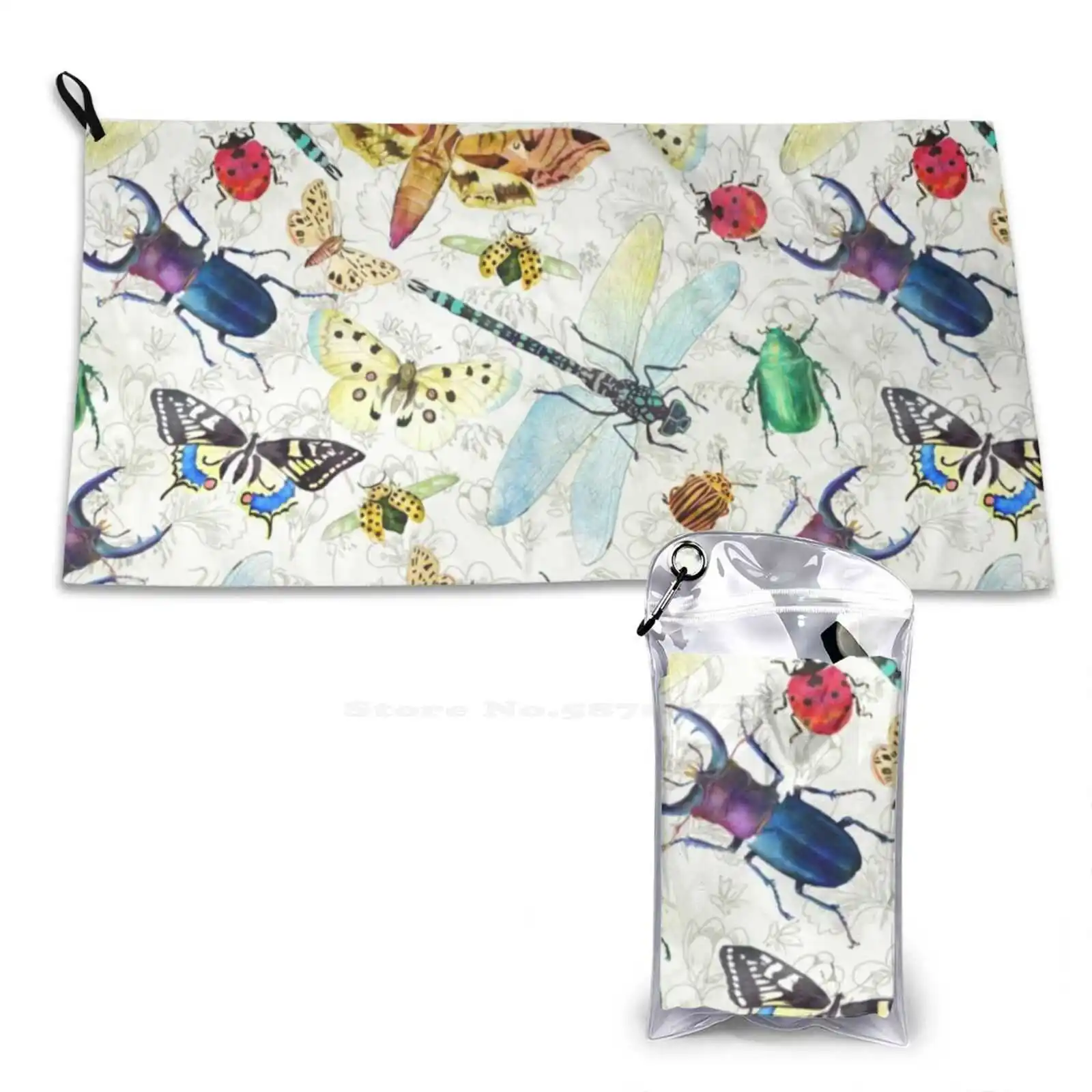 Washcloth Outdoor Insects Watercolor Botanical Flowers Science Dragonfly Moth Butterfly
