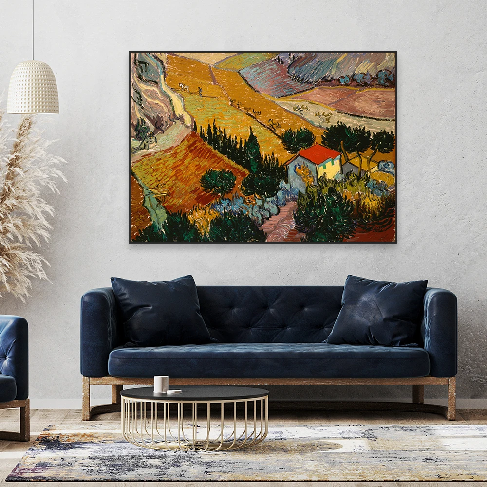 Зеленое пшеничное поле с кипарисом настенный художественный постер картина