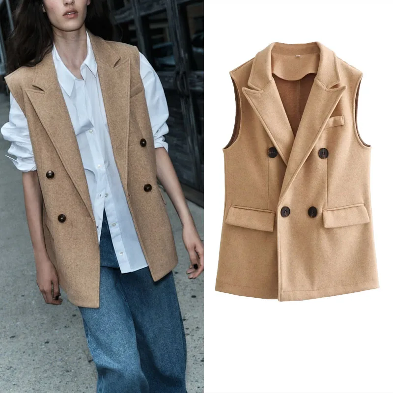 

Женский жилет с карманами и лацканами, на осень/зиму