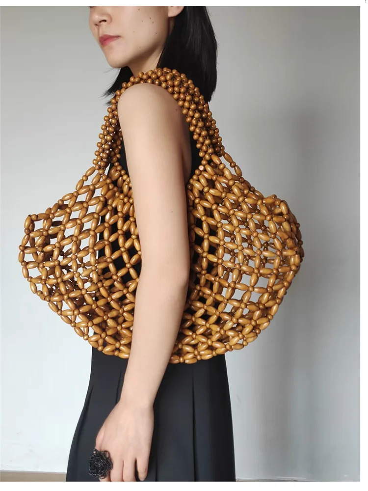 Большая полая новая сумка ручной работы для девочек из натурального дерева с