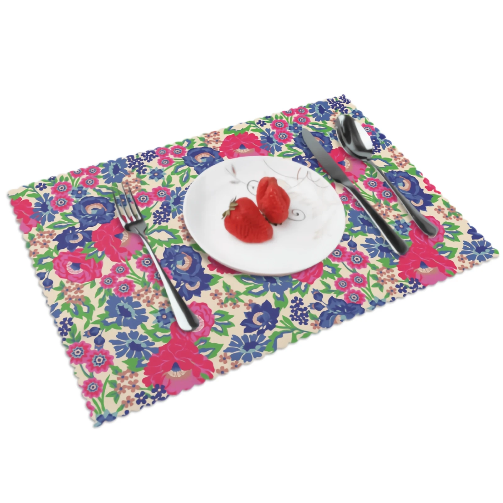 

colorful floral Placemats for Dining Table Set of 4 Washable Place Mat Beautiful floral Polyester Kitchen One Size