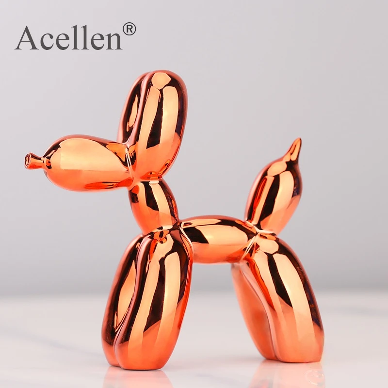 Animals Figurine Resin Cute Shiny Balloon Dog Shape Statue Art Sculpture Figurine Craftwork Home Decor with Antiskid Mat Lucky