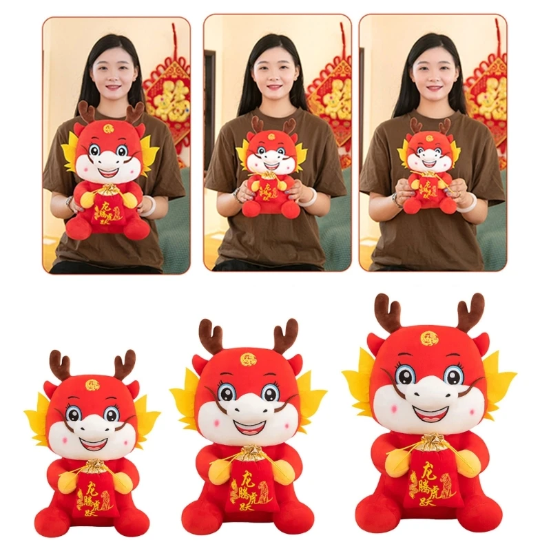 

25/35/40cm/ Sitting Postures Dragon Shape New Year Livingroom Home Decors Red Color Cartoon Lovely Dragon Handmade