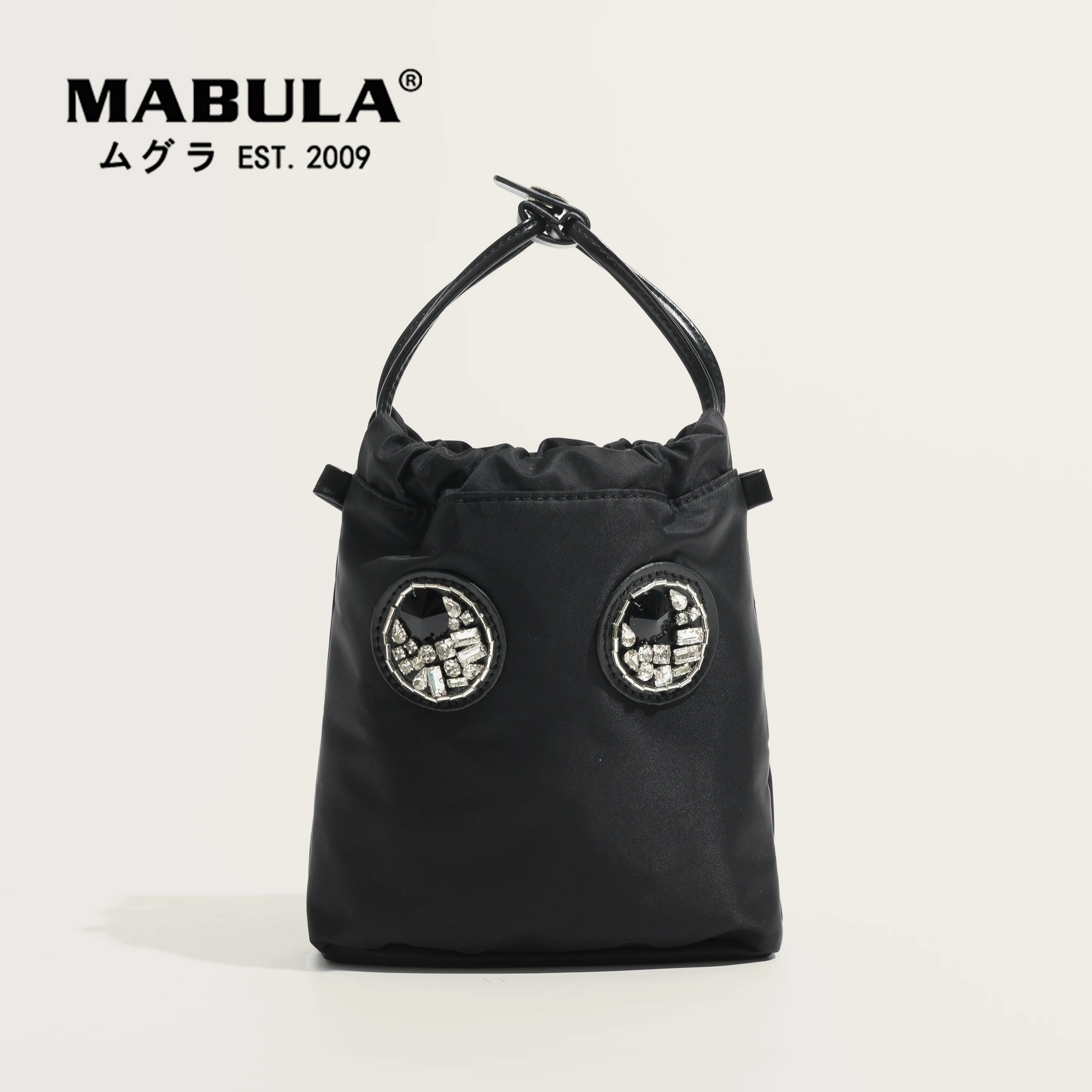

MABULA Chic Women Sparkling Crystal Rhinestones Top Handle Purses Branded Design Eye Nylon Bucket Handbags Small Crossbody Bag