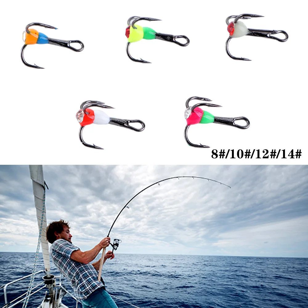 

5 PCs Newly 8# 10# 12# 14# High Carbon Steel Winter Ice Fishing Hooks with Plastic Case Three-jaw Hook Outdoor Fishing Tackle
