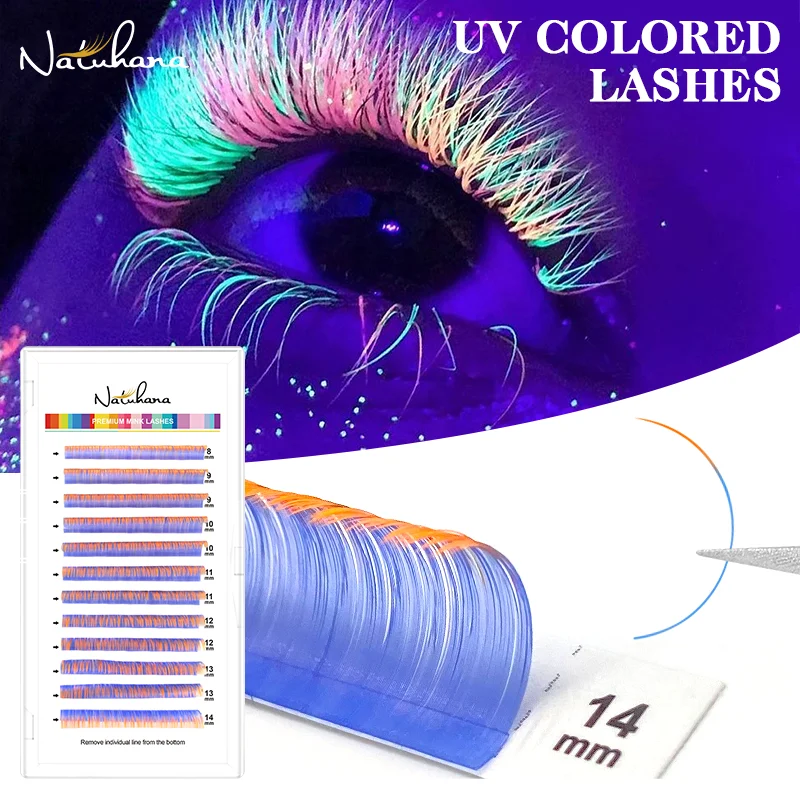 

NATUHANA UV Neon Lash Extenions Glow in the Dark lashes Fluorescent Green Bright Colorful Bulk Classic Individual Eyelash Makeup