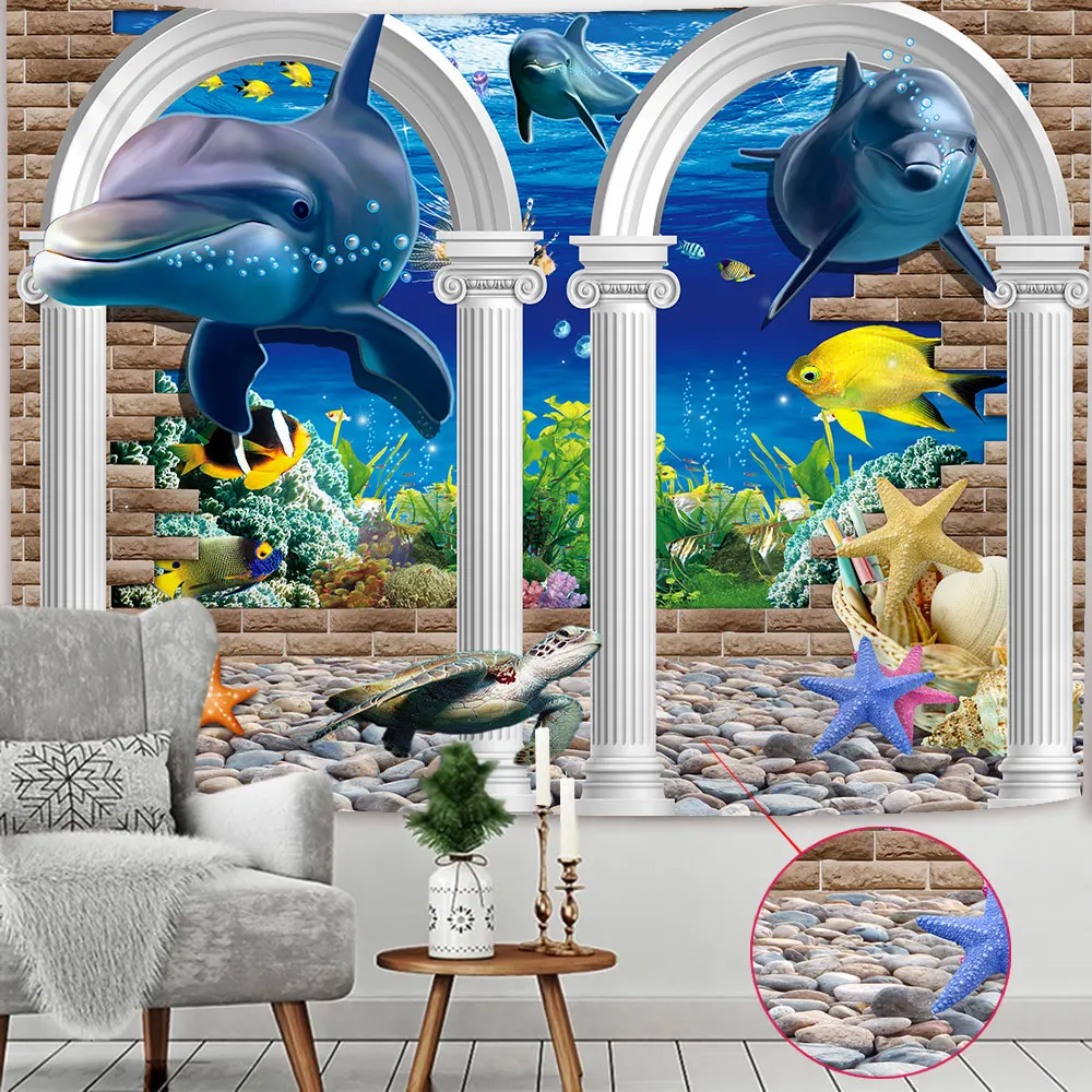 

Beautiful 3D Printed Underwater World Home Decoration Dolphin Fishes Turtle Tapestry Wall Hanging Picnic Blanket Table Cloth