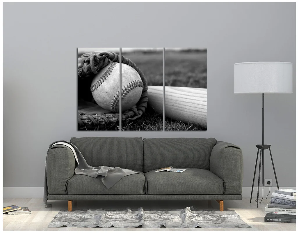 Бейсбольные и перчатки 3 шт. плакаты декор для комнаты черно-белый Принт холст