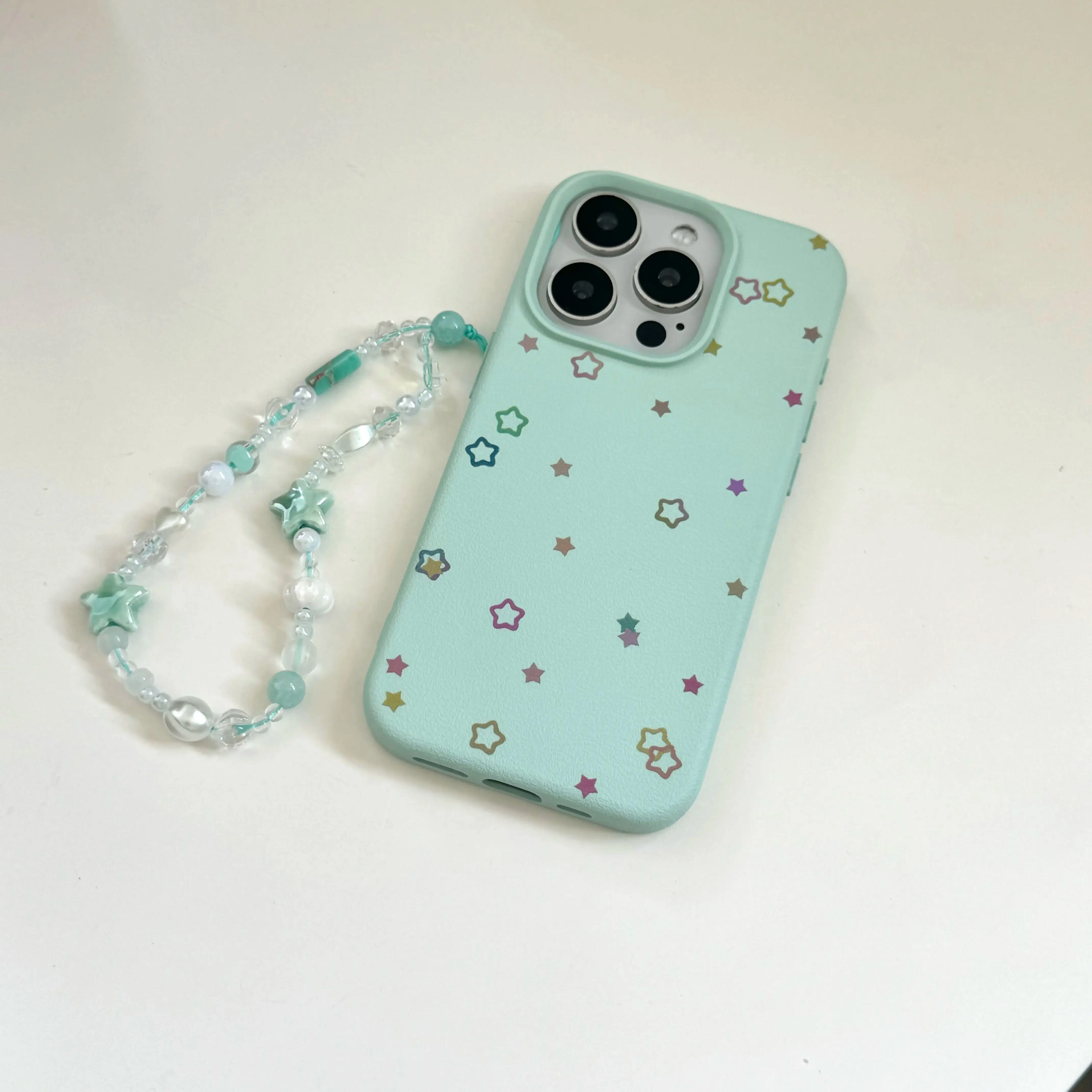 Корейский INS мятно-зеленый маленький Звездный кожаный текстурный чехол на