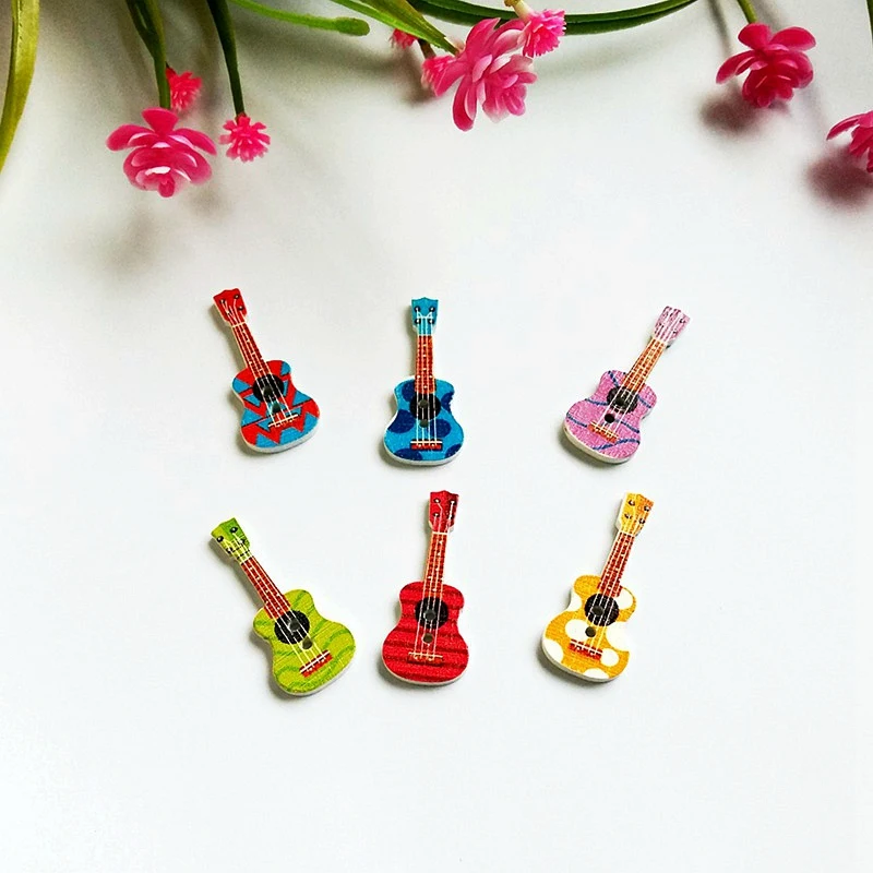 

50Pcs 2 Holes Mixed guitar Pattern Buttons Decorative Sewing Used for sewing, scrapbooking, decoration, handicrafts 16x37mm