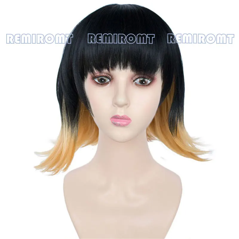 Парик Susamaru из аниме рассекающий демонов с короткими черными и оранжевыми