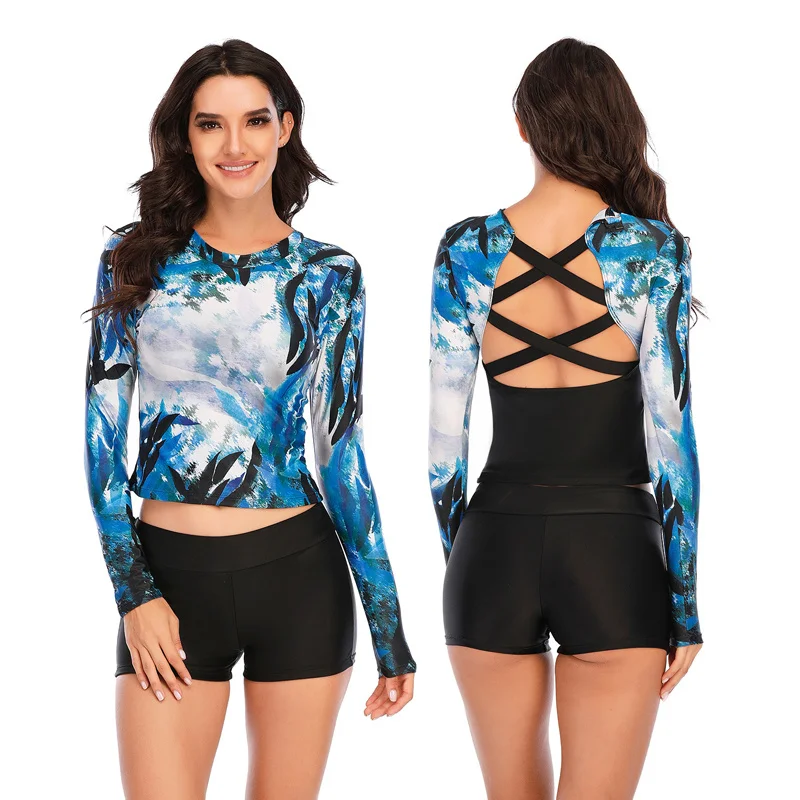 

elastic Ribbon. Two PIECE Swimwear. LONG Sleeve Rashguard Women. UV protection surf swimsuit T shirt for swimming clothes