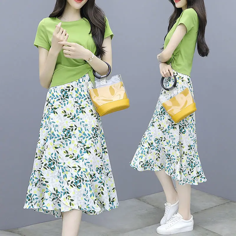 Милая и свежая шифоновая юбка с коротким рукавом однотонный топ цветочным