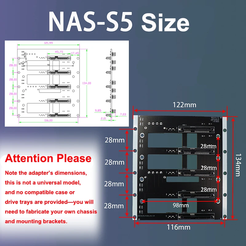 Фото Высокоскоростная плата расширения SATA 6G, шасси NAS-S5, аксессуары, плата с 5 портами SATA для жестких дисков HDD/SSD для ПК, NAS и серверов №1