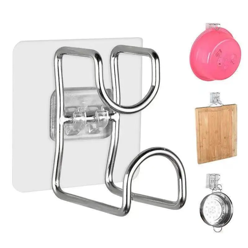 

Stainless Steel Washbasin Hook Kitchen Bathroom Strong Non-marking Paste Multi-functional Punch-free Iron Storage Rack