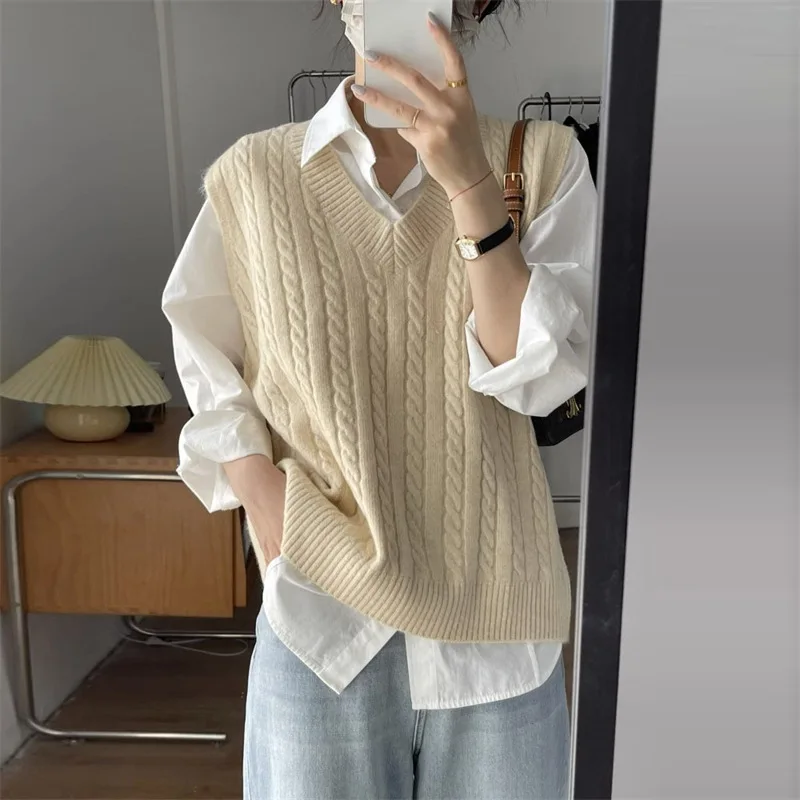 

Korean Fashion Sweater Vest chaleco mujer women Sleeveless Jumper Tops knitwears tops outwears womens clothing Waistcoat