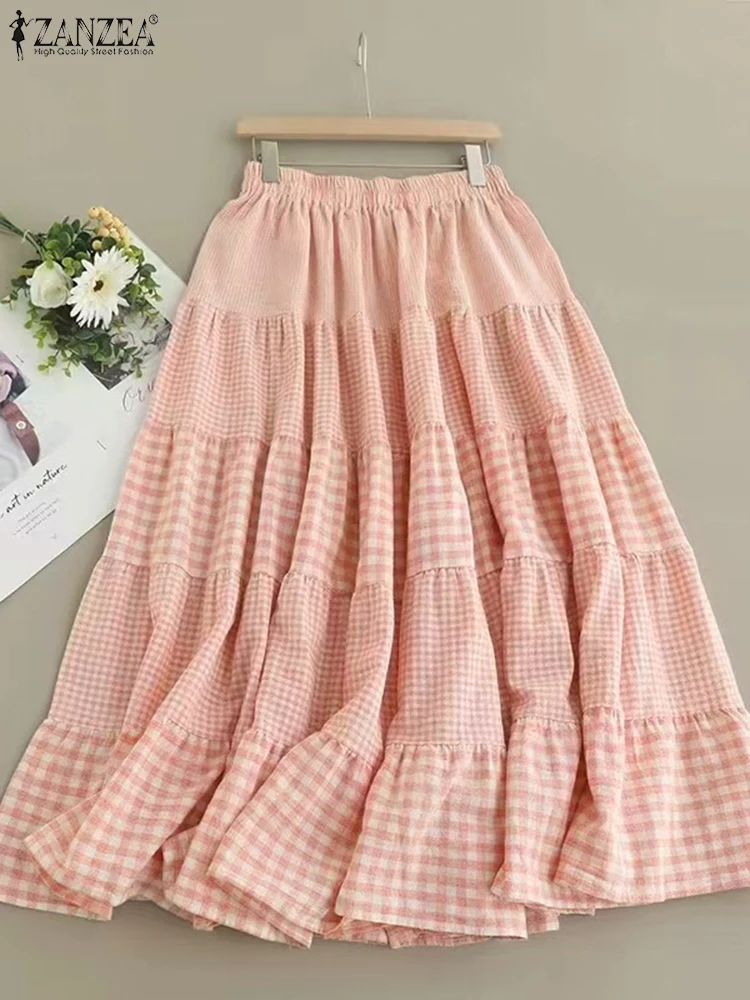 ZANZEA 2024 осенняя праздничная юбка с эластичной резинкой на талии женская клетчатая