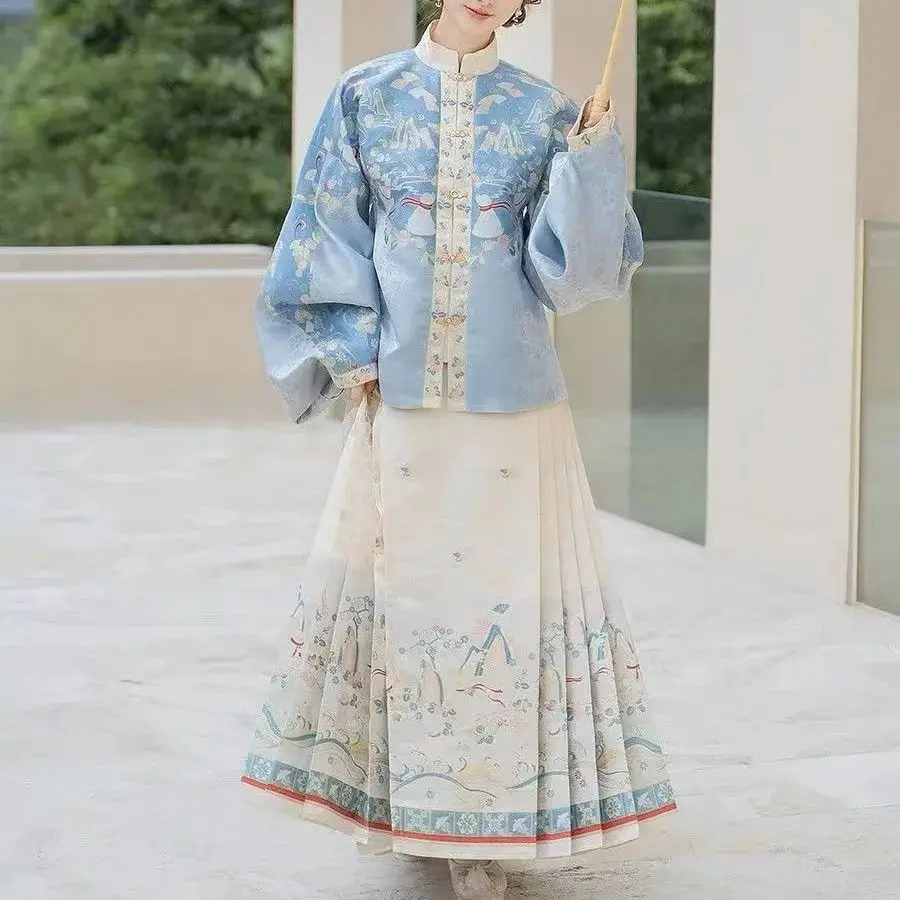

Женская длинная Плиссированная Юбка Ma Mian, оригинальная сказочная юбка с изображением лошади династии Мин ханьфу, традиционное китайское платье