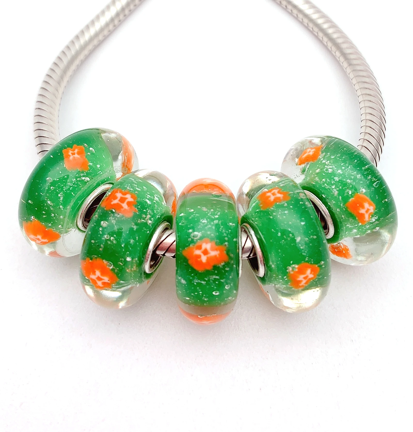 

XHYG501 5X 100% Authenticity S925 Sterling Silver Beads Murano GlassBeads Fit European Charms Bracelet Diy Jewelry Lampwork