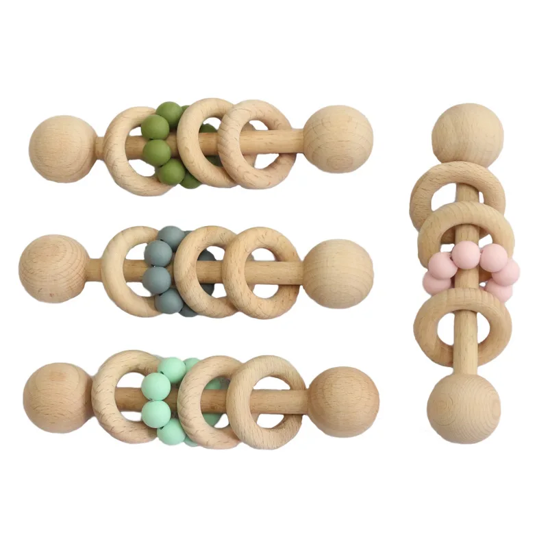 Montessori Baby Toys Rattle Wooden Hands Garb Practice Rings Babies Gift Teething Wooden Rattles Soothing Toy Baby Shower Gifts