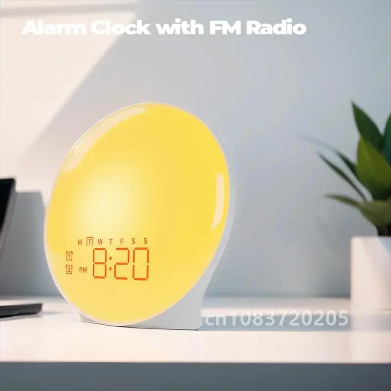 Световой будильник имитация восхода/заката цифровые часы с ночником FM-радио