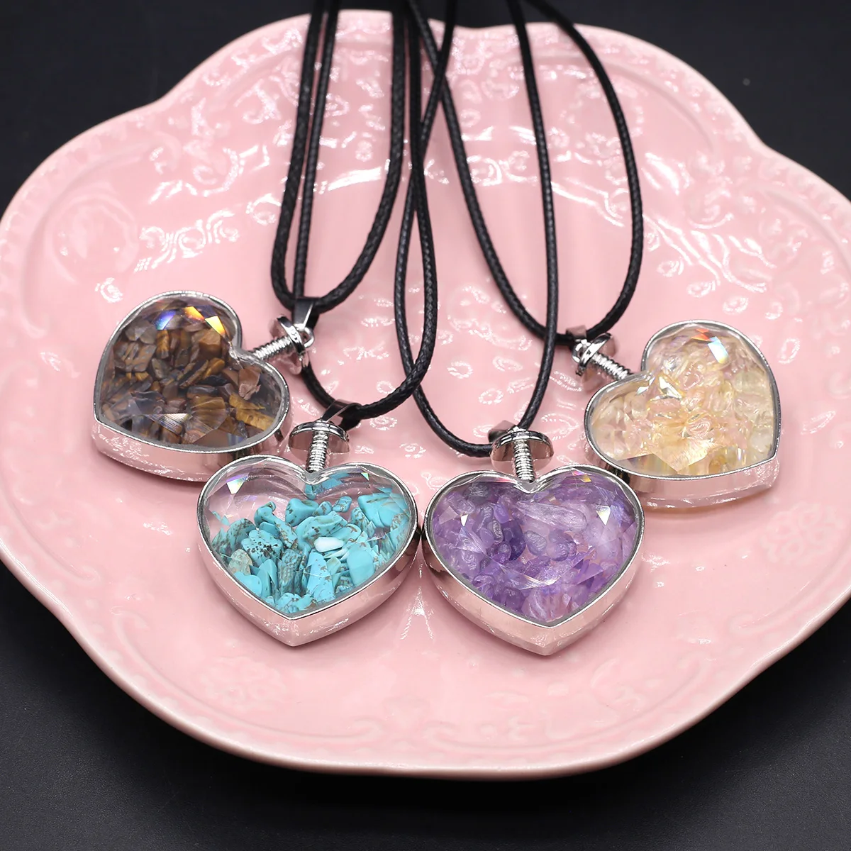 

Fine Natural Gravel Stone Necklace Heart Shape Amethysts Citrine Chip Beads for Women Fashion Pendant Necklace Jewelry Gifts