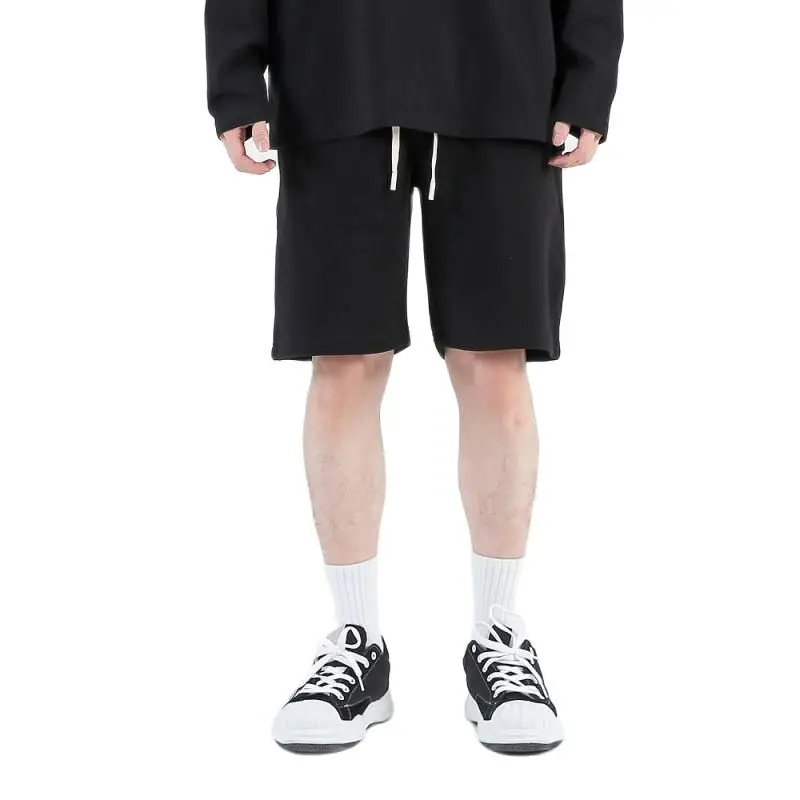 

330g Mens 100% Cotton Terry Sports Shorts High Quality Solid Black Drawstring Trousers Running Casual Knee Length Beaach Short