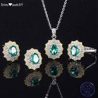 Shipei Vintage 925 Sterling Silver Radiant Cut Created Moissanite Emerald Gemstone Earrings/Pendant/Necklace/Ring Jewelry Set